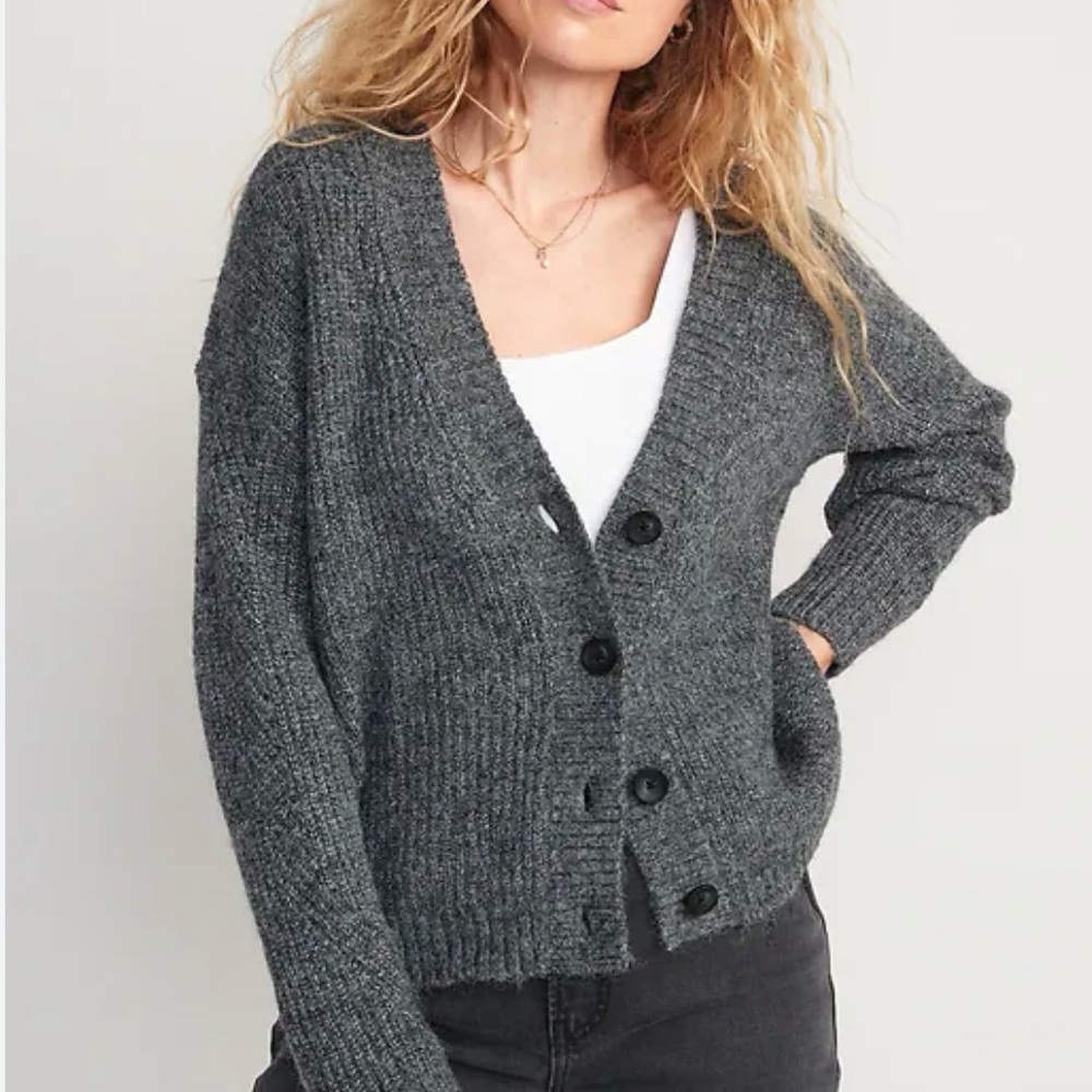 Old Navy dark gray v-neck cardigan grandpa sweater. Size S.